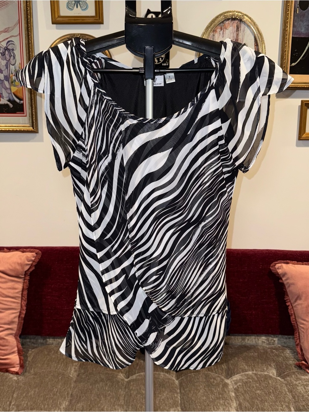 Y2K Layered Black & White Zebra Print Short Sleeve Top